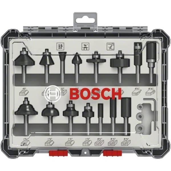 Bosch Professional 2607017473 15-piece Set Router Bit Set For Wood For Router with 1/4 Inch Shank