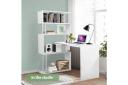 Home Office Computer Desk Corner Table w/ Hutch 4 Tier Bookshelf Storage L-shaped Rotating Table White