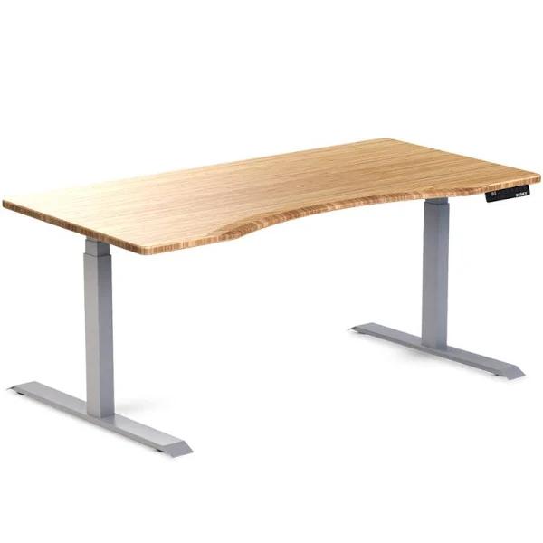 Desky Dual Ergo Edge Sit Stand Desk - Bamboo / Grey - 1500x750mm - AfterPay & zipPay Available