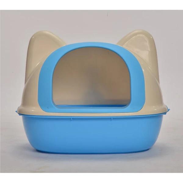 Medium Hooded Cat Toilet Litter Box Tray House with Scoop Blue