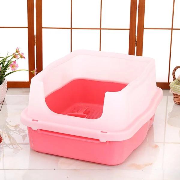 Large Deep Cat Kitty Litter Tray High Wall Pet Toilet Tray with Scoop Pink - AfterPay & zipPay Available