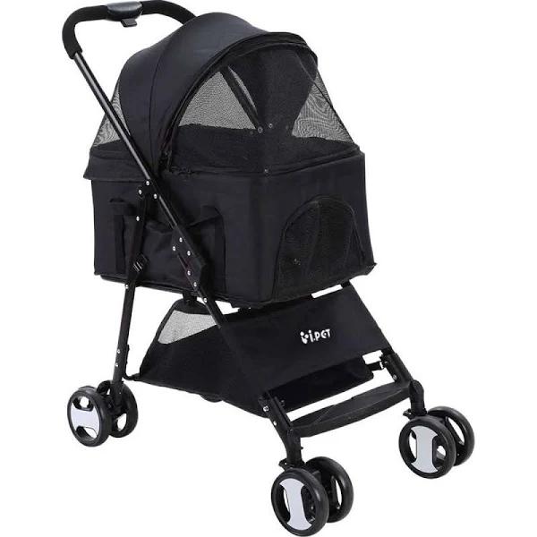 I Pet Pet Stroller Dog Carrier Foldable Pram 3 in 1 Middle Size Black