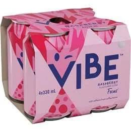 Vibe Focus Raspberry Flavoured Soda 330ml x 4 Pack