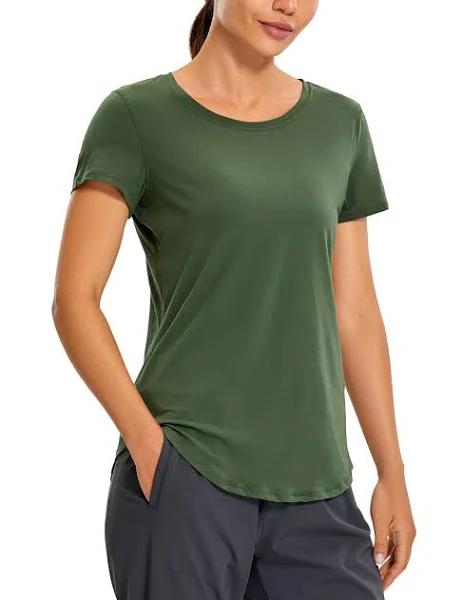 CRZ Yoga Women's Tee Shirt Olive Curve-hem Scoop Neck Tee L