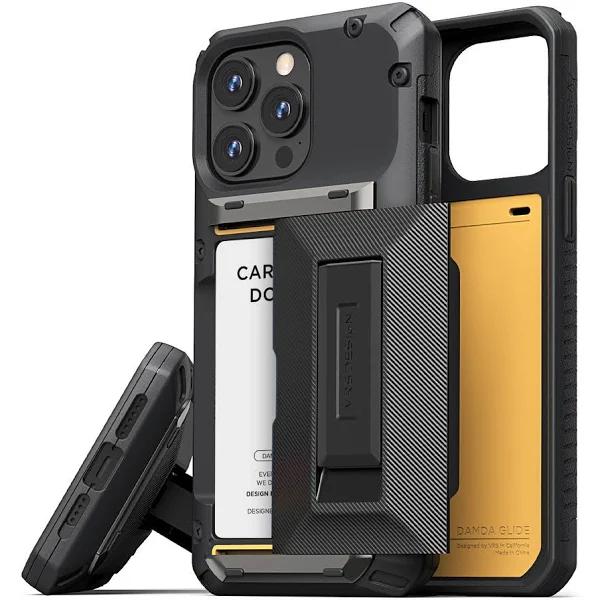 VRS Design iPhone 15 Pro Max Case, Genuine VRS Design Damda Glide Hybrid Heavy Duty Stand Wallet Cover for Apple - Black Groove