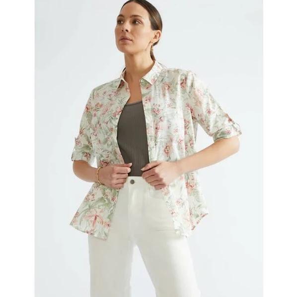 Katies 3Q Sleeve Printed Voile Shirt - Size 20 - Womens - Geo