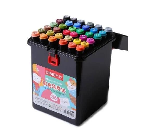 QIMO Children Art Graffiti Double-headed Marker Pen Set, Specification: Black Pole 36 Color Oil Marker