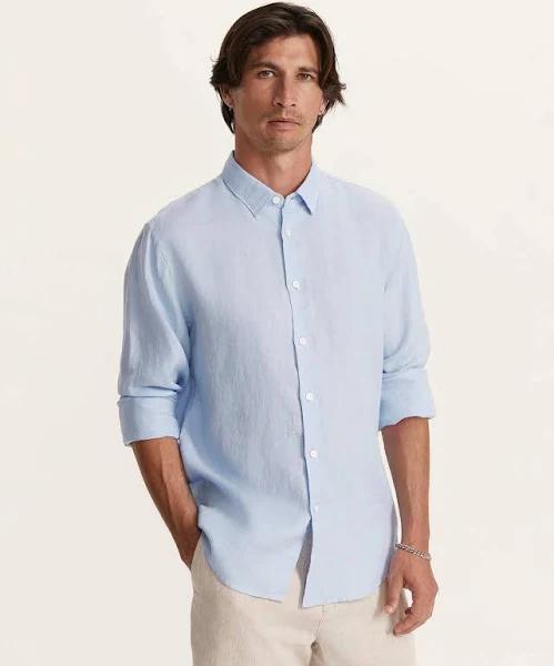 Saba Anderson Long Sleeve Classic Linen Shirt in Sky Blue, Size M