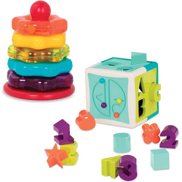 Battat Stacking Rings + Shape Sorter Cube Bundle Learning Toys Fo