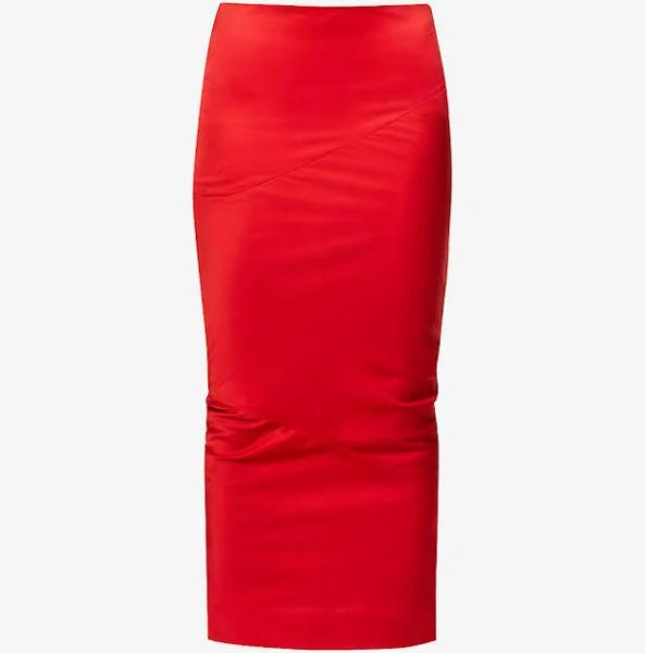 House of CB Womens Scarlet Colette Fitted Satin Midi Skirt 8/10