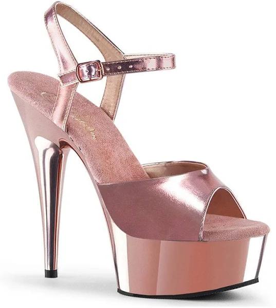 Pleaser DELIGHT-609 Rose Gold Metallic Pu/Rose Gold Chrome Size 11