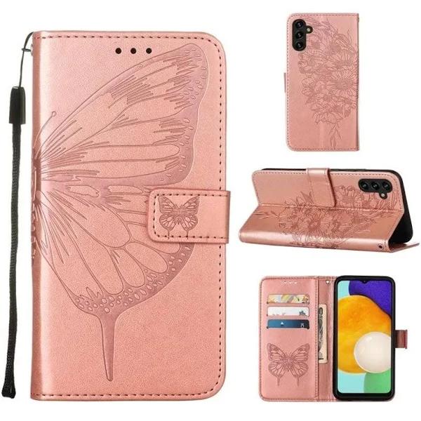 for Samsung Galaxy A34 5G Case, Butterfly PU Leather, Rose Gold