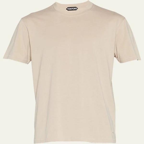 Tom Ford Men's Lyocell-Cotton Crewneck T-Shirt, Beige, Men's, 48, Shirts Tops Short-Sleeve T-shirts Tees