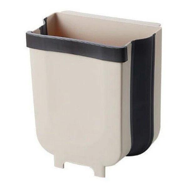 9L Hanging Bin Wall Mounted Folding Waste Bin Kitchen Dining Cabinet Trash Can - Khaki