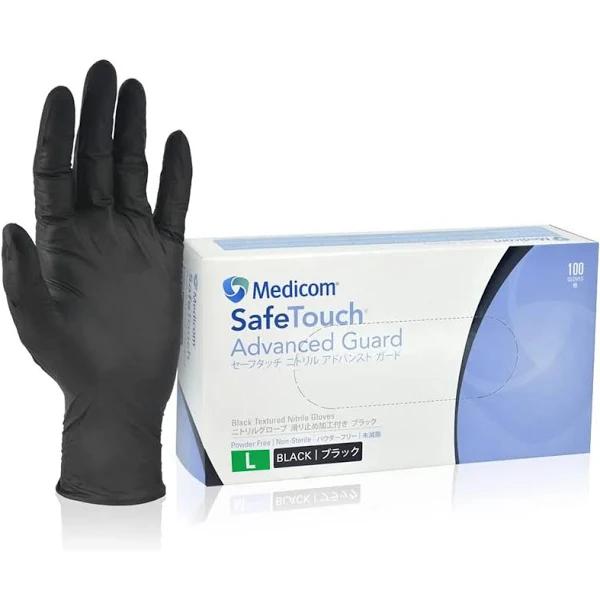 Medicom SafeTouch Advanced Guard Black Nitrile Gloves Large