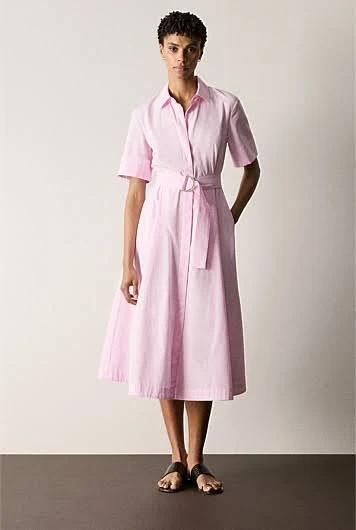 Trenery Women Cotton Poplin Shirt Dress Carnation Pink 14 100% Cotton