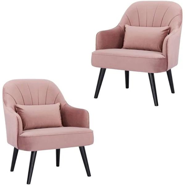 Keira Set of 2 Accent Sofa Arm Chair Fabric Uplholstered Lounge - Pink - Earn Everyday Rewards, AfterPay Available