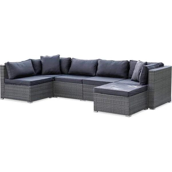 London Rattan 6 Seater Modular Outdoor Lounge Setting with Ottoman Grey