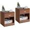 Giantex 2x Wood Nightstand Bedside Table Storage Cabinet w/Drawer & Open Shelf, Brown