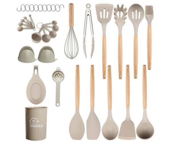 Set of 36 Silicone Utensils Set Wooden Cooking Kitchen Baking Cookware Gift