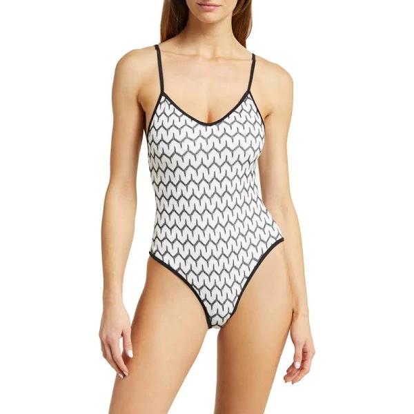 Topshop Knit Tie Back Swimsuit in monochrome-Multi