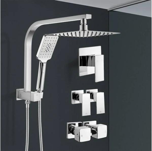 ACA 200mm 8" SS304 Shower Heads Set Handheld Head Wall Mounted Shower Mixer Tap Set Chrome - 4-Shower With Wall Taps(0001) - AfterPay & zipPay