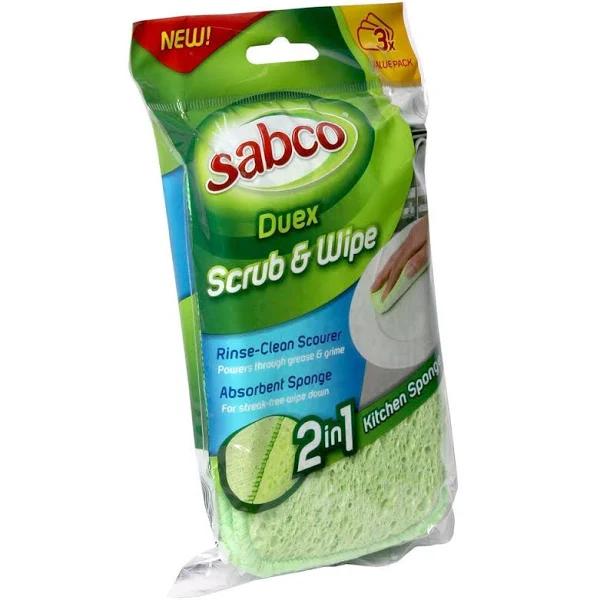 Sabco Duex Scrub & Wipe Kitchen Sponge 3 Pack