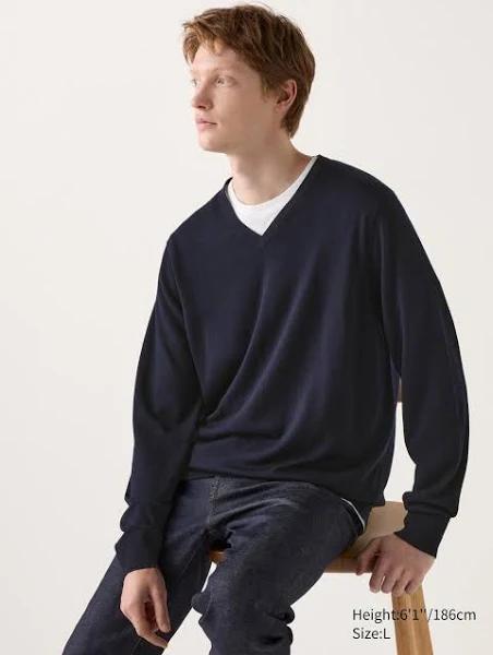 Uniqlo 100% Merino V-Neck Sweater - Navy Size XXS