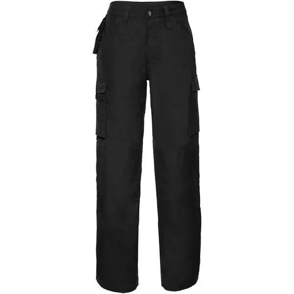 Russell Mens Heavy Duty Work Trousers Black 32L Polyester Cotton Canvas Mens Work Trousers