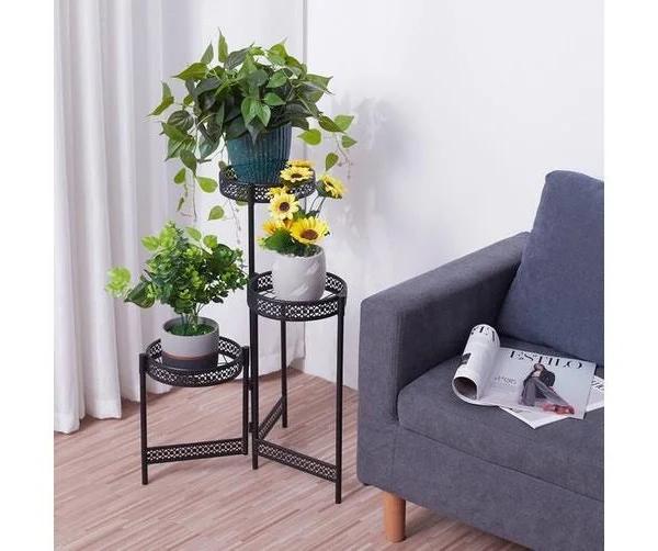 Plant Stand Garden Planter Metal Flower Pot Rack Corner Shelving Indoor Outdoor (3 Tier)