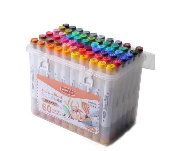 Nora Children Art Graffiti Double-headed Marker Pen Set Specification: White Pole 60 Color Water-based Marker