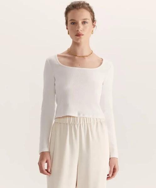 Saba Women's Sasha Long Sleeve Scooped Neck Top in Ivory White Size XS