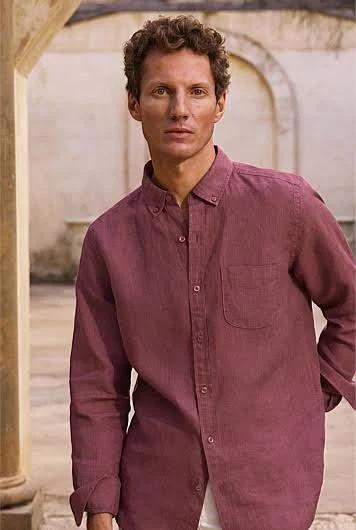 Trenery Regular Fit Delave Linen Long Sleeve Shirt in Light Mulberry Purple XS