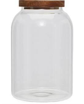 David Jones Alba Acacia Lid Glass Storage Canister Large in Clear, Size 2500ml