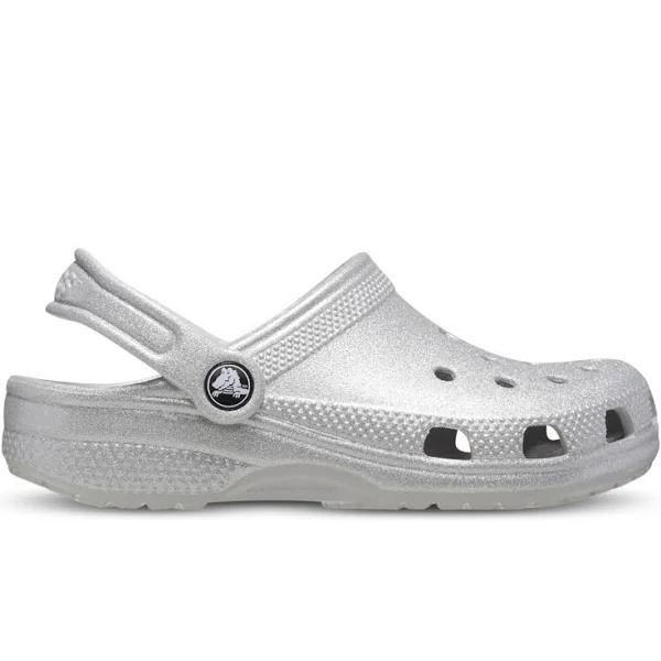 Crocs Kids' Classic Glitter Clog; Silver Glitter, J1