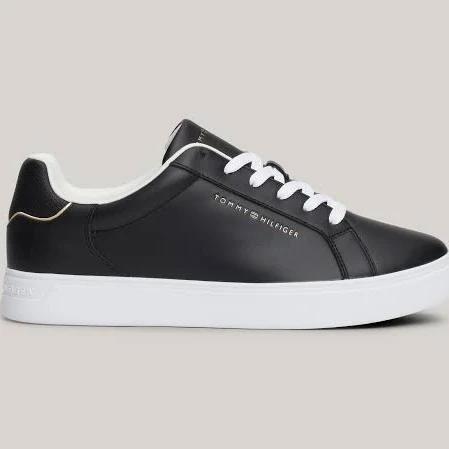 Tommy Hilfiger Leather Metallic Logo Court Trainers in Black 40