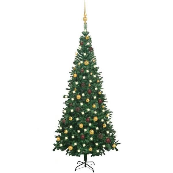 vidaXL Artificial Christmas Tree with LEDs&Ball Set L 240 cm Green