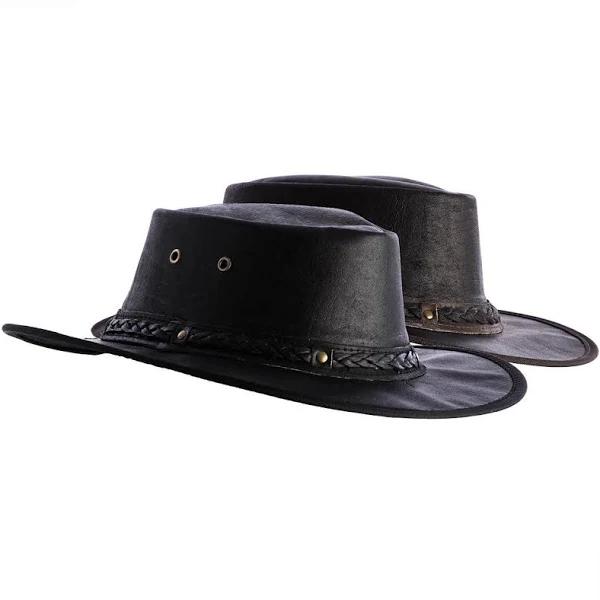 Didgeridoonas Dark Brown Buffalo Leather Outback Wide Brim Bush Hat