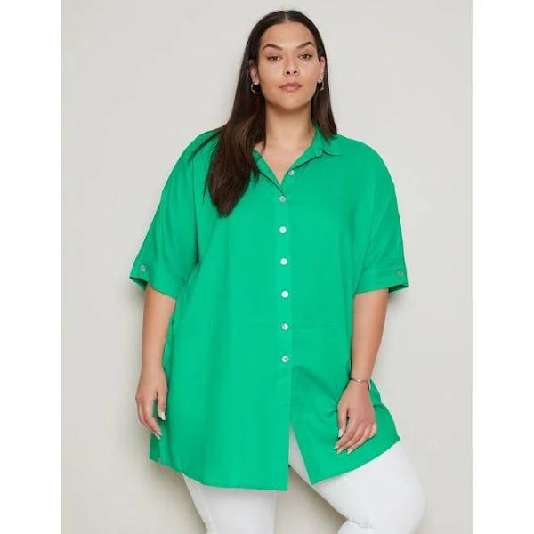 Autograph Seam Detail 3/4 Sleeve Linen Blend Tunic - Size 20 - Womens - Bright Green