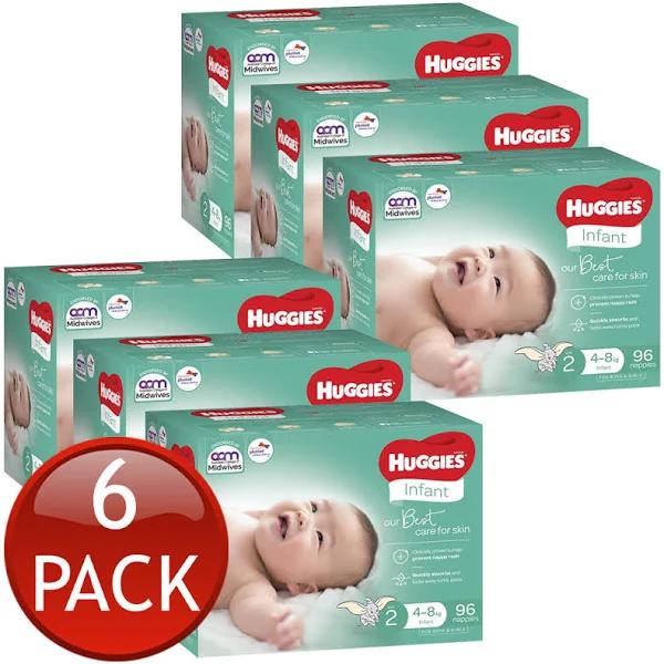 6 X Huggies Ultimate Infant Jumbo Nappies Size 2 Disposable Nappy Pads