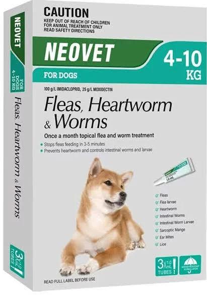 Neovet For Dogs 4 To 10 Kg Aqua 3 Pipettes Flea Worm Treatment