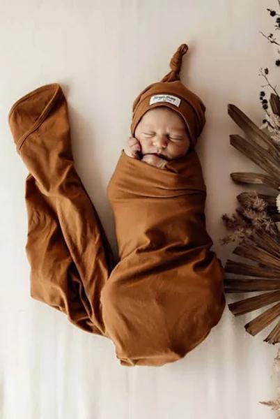 Snuggle Hunny Bronze Baby Jersey Wrap & Beanie Set