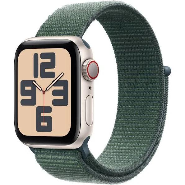 Apple Watch SE GPS + Cellular 40mm Starlight Aluminum Case with Lake Green Sport Loop