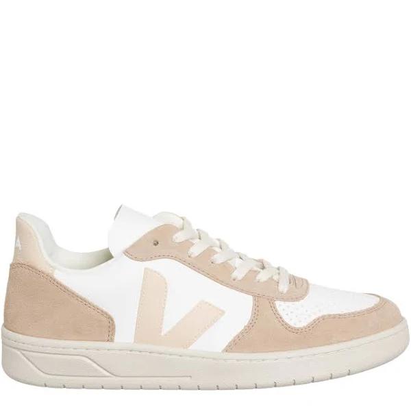 Veja V-10 Chromefree Leather Sneakers Extra White Sable Sahara