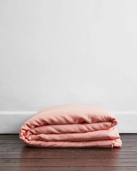 Peach 100% Flax Linen Duvet Cover - King Single - Bed Threads