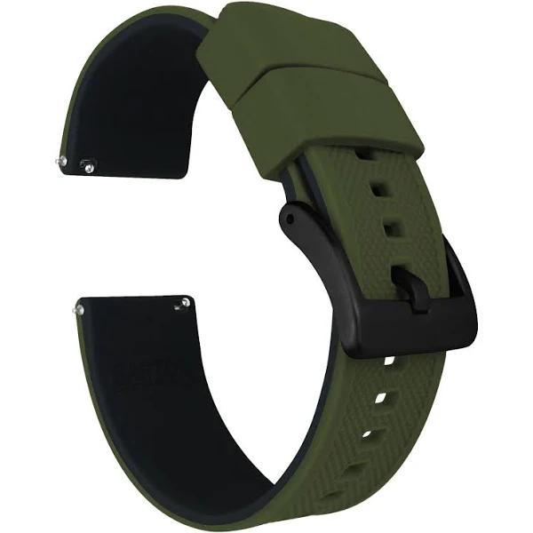 Elite Silicone Watch Band / Strap for Samsung Galaxy Watch Active 2 in Army Green/Black w/ Black Buckle, Width 20mm | Barton