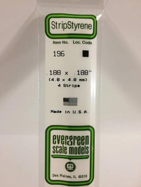 Evergreen 196 White Styrene Strip .188 x .188 (4)