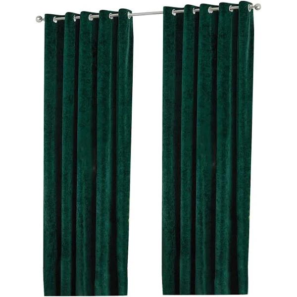 Paoletti Verona Crushed Velvet Eyelet Curtains Emerald Green 72in x 90in