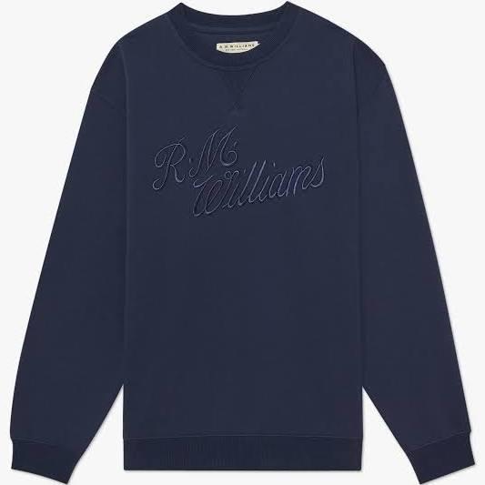 Men's R.M.W Script Crew Neck - Navy - XL - R.M.Williams