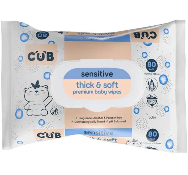 Cub Thick & Soft Fragrance Free Baby Wipes 80 Pack | Coles